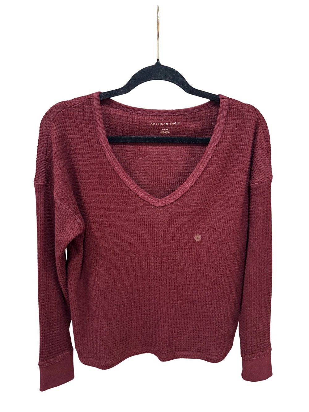 American Eagle Outfitters V-Neck Waffle Knit Sweater - Wine